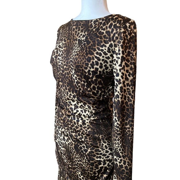 Carmen Marc Valvo leopard print long sleeve jersey knit bodycon midi dress, Sz M - Picture 3 of 16